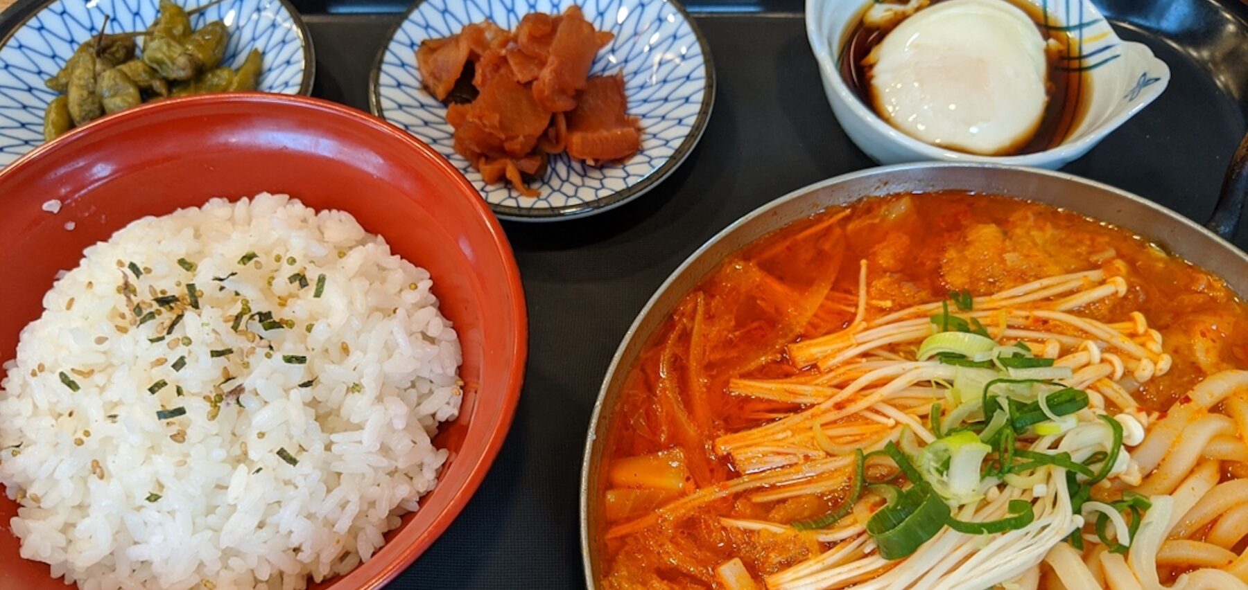Spicy udon soup with rice